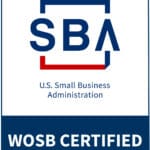 SBA WOSB Certified Logo with SBA U.S. Small Business Administration in a white box