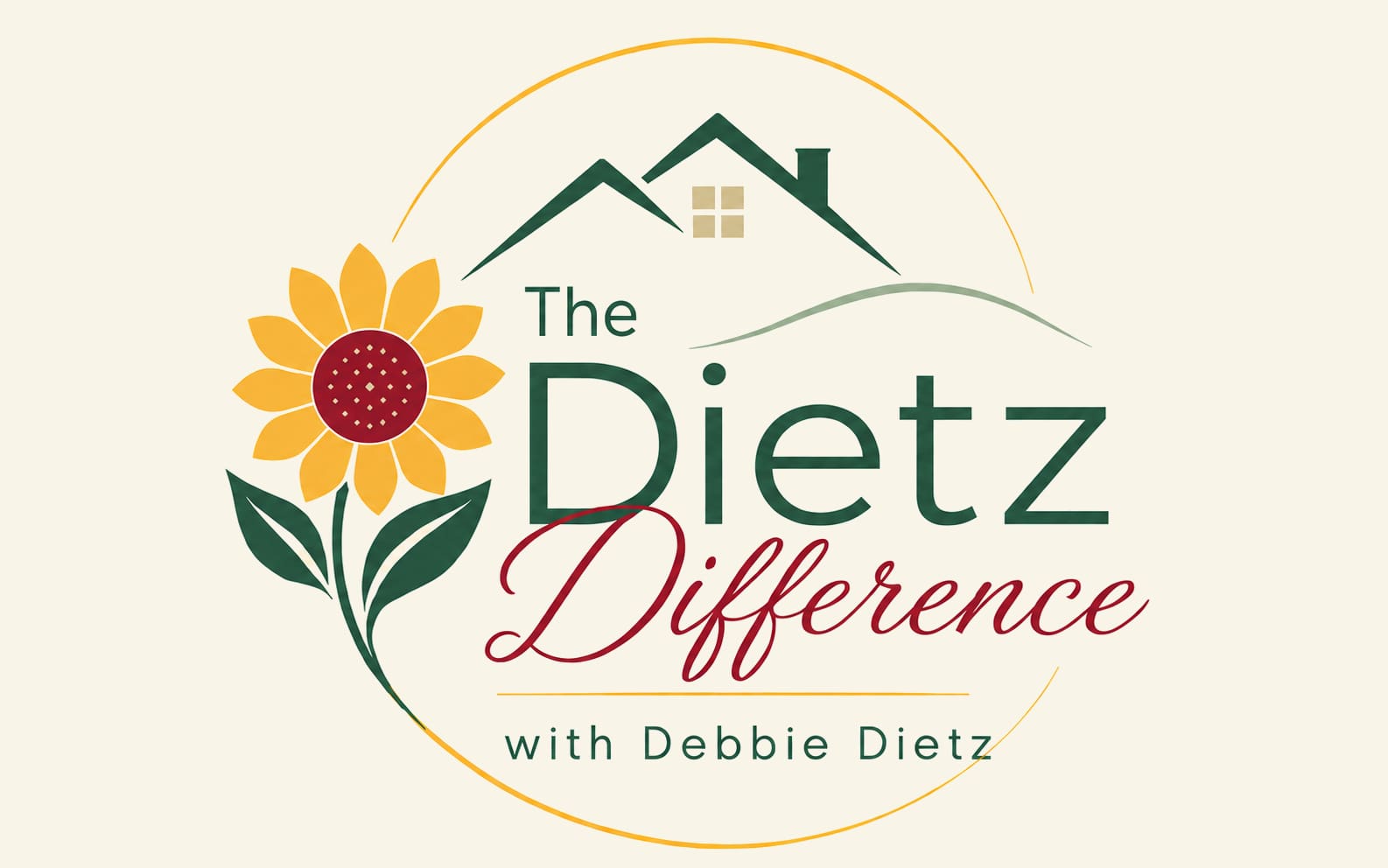 the dietz difference logo a sun flower next to the outline of a house with the words the dietz difference with debbie dietz