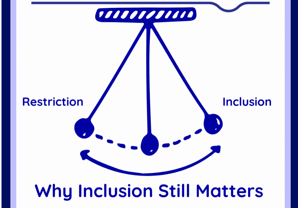 the pendulum effect why inclusion still matters with an image of a pendulum with the words restriction on one end and inclusion on the other end
